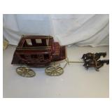 Vintage Brown Glaze Stage Coach & 2 Horses = Made