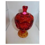 Vintage Moon & Stars Amberina Covered Compote with