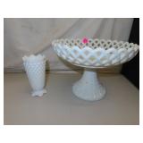 Vintage Center Piece Bowl & Fenton Hobnail 5' Vase