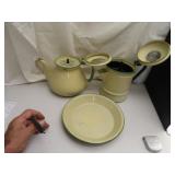 3 Piece Cream & Green Colored Enamelware =