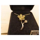 QVC Diamonique 925 Silver Flower Necklace in Box