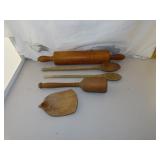 Antique Wood Kitchen Utensils = Rolling Pin -