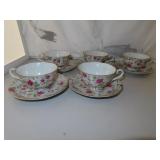 5 Vintage Lefton Rose Chintz Cups & Saucers
