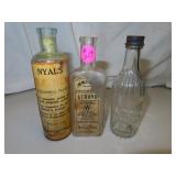 3 Antique Bottles (2 have Paper Labels) -Tallest=