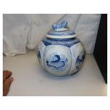 Blue & White Pottery Cookie Jar? with FooDog Top