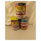 3 Vintage Butter-Nut 1 Pound Coffee Cans = 5&1/2"