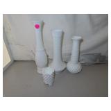Vintage Milkglass = 3 Vases - Hobnail Toothpick