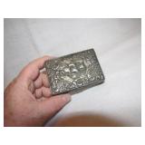 Vintage Metal Wood Lined Cigarette Trinket Box