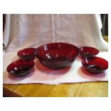 Vtg RUBY RED THUMBPRINT BERRY BOWL Set