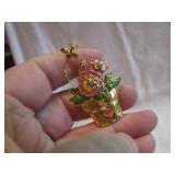 Vtg Flower Pot Brooch Pin Signed SFJ & Numbered