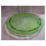 Vtg Green Depression Glass Cake Plate