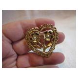 Vintage Heart Flower Brooch Pin