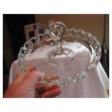 Vtg Ornate Lace Edge Etched Center Handled Dish