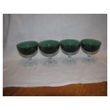 4 Pc Green Ornate Stem Champagne Sherbets 4&1/4"