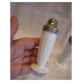 Vtg Ornate Milk Glass Salt & Pepper Shakers 4&3/8"