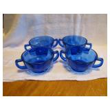 4 Vintage Cobalt Blue Cream Soup Bowls