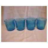 4 Vintage Anchor Hocking Blue 3&1/2" Drink Glasses