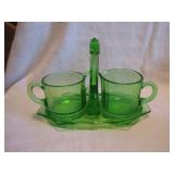 NICE Green Depression Glass Creamer, Sugar & Tray