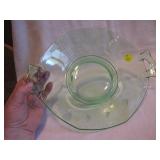 Etched Green Depression Glass Handled Bowl