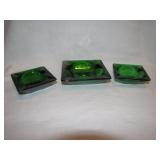 3 Pc Green Anchor Hocking Ashtrays