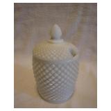 Vtg MilkGlass Covered Sugar with Spoon Slot in Lid