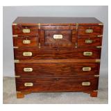A 19TH C. BRASS BOUND CAMPAIGN CHEST WITH WRITING