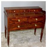 A 19C. SHERATON FLAME GRAIN WRITING DESK WITH INKW