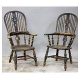 TWO 18TH C. ENGLISH ELM WINDSOR BOW BACK ARMCHAIRS