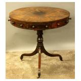 A 19TH CENT ENGLISH REGENCY FLAME MAHOGANY DRUM TA