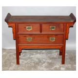 AN ASIAN ALTAR STYLE THREE DRAWER SIDE CABINET