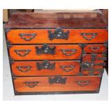 A JAPANESE CEDAR & KEYAKI WOOD CHEST WITH IRON ORN