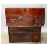 TWO ANTIQUE JAPANESE TANSU CHESTS, AS FOUND