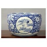 SIGNED, HAND PAINTED JAPANESE HIBACHI POT W/CRANES