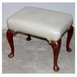 A 19TH CENTURY QUEEN ANNE STOOL WITH LEATHER TOP