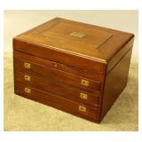 A VINTAGE BRASS MOUNTED MAHOGANY SILVER CHEST