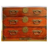 A BRASS & IRON MOUNTED KEYAKI WOOD JAPANESE TANSU