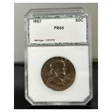 1957 Franklin Half PCI PR 66 Toned