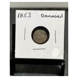 1853 3 Cent Piece Damaged