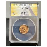 1947S Wheat Penny ANACS MS 66 Red
