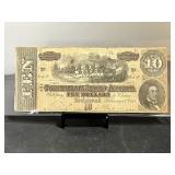 1864 $10 Confederate States Of America Note Signed