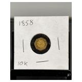 1858 California Gold 10 Kt Gold Coin