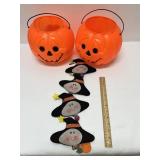 2 Pumpkin Candy Pails & Witch Decor