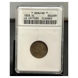 1858 Flying Eagle Penny ANACS Genuine Cleaned
