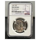 1960 Franklin Half NGC UNC Details Reverse Damage