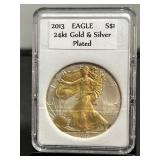 2013 American Silver Eagle 24 Karat Gold Enhanced