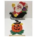 Vintage Santa & Pumpkin Melted Plastic Decorations
