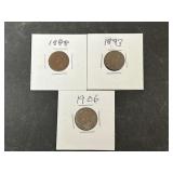 3 Indian Head Pennies (1888, 1893, 1906)