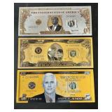 3 Trump, Melania & Pence Commemorative Notes