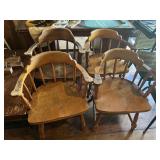 4 Wood Windsor Style Captain Chairs