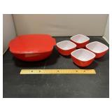 Red And White Pyrex Refrigerator Dish Set